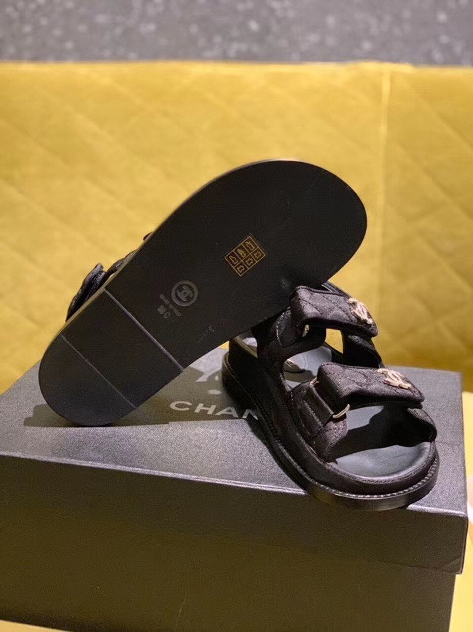 Chanel Satin Velcro Beach Sandals Calfskin Leather Spring/Summer Act 2 Collection Black