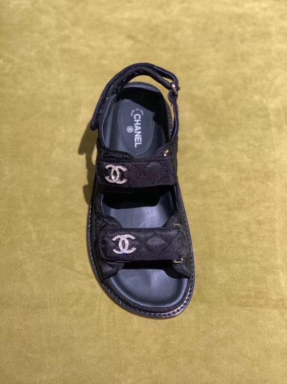 Chanel Satin Velcro Beach Sandals Calfskin Leather Spring/Summer Act 2 Collection Black