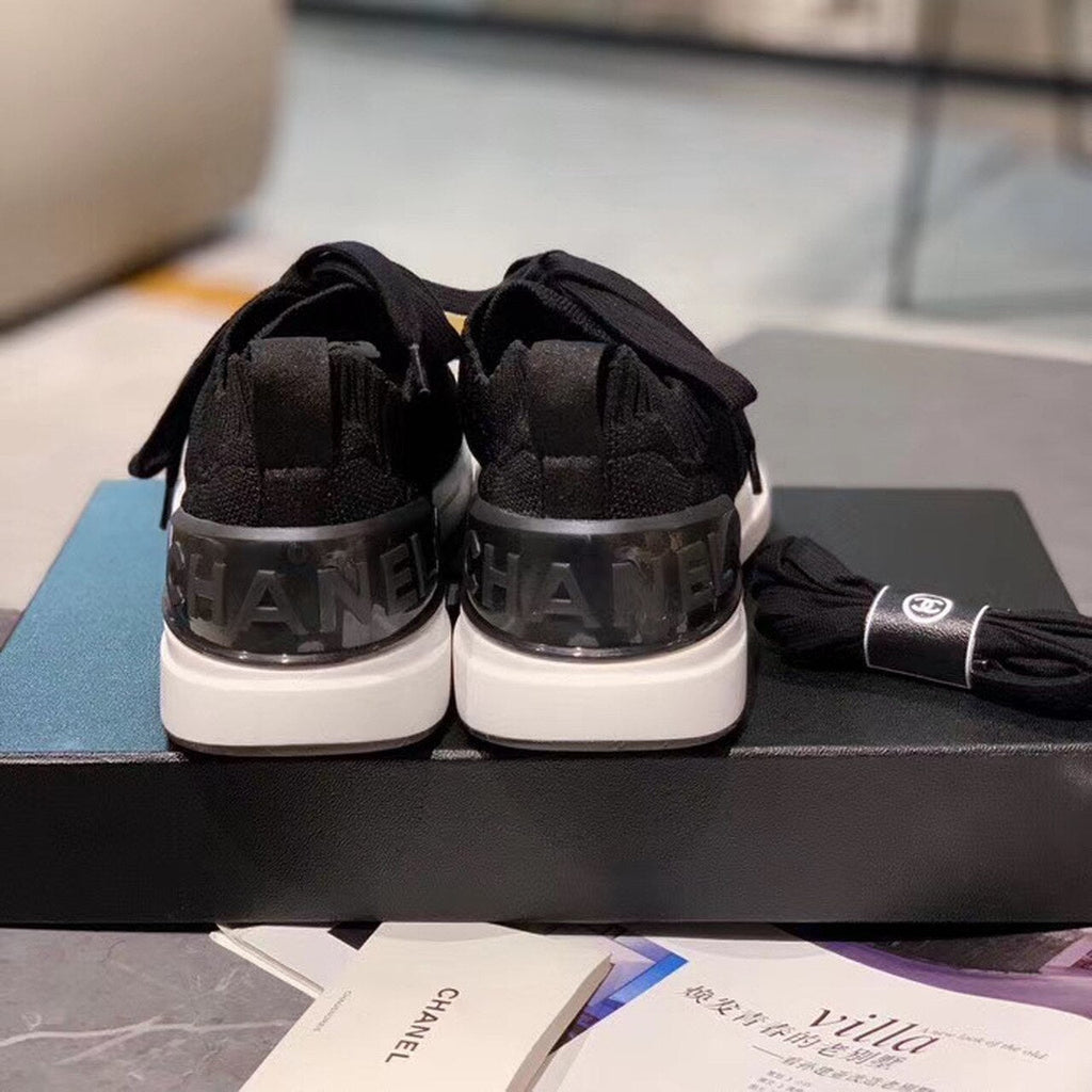 Chanel Sock Knit Sneakers Calfskin Leather Spring/Summer Act 2 Collection Black/White