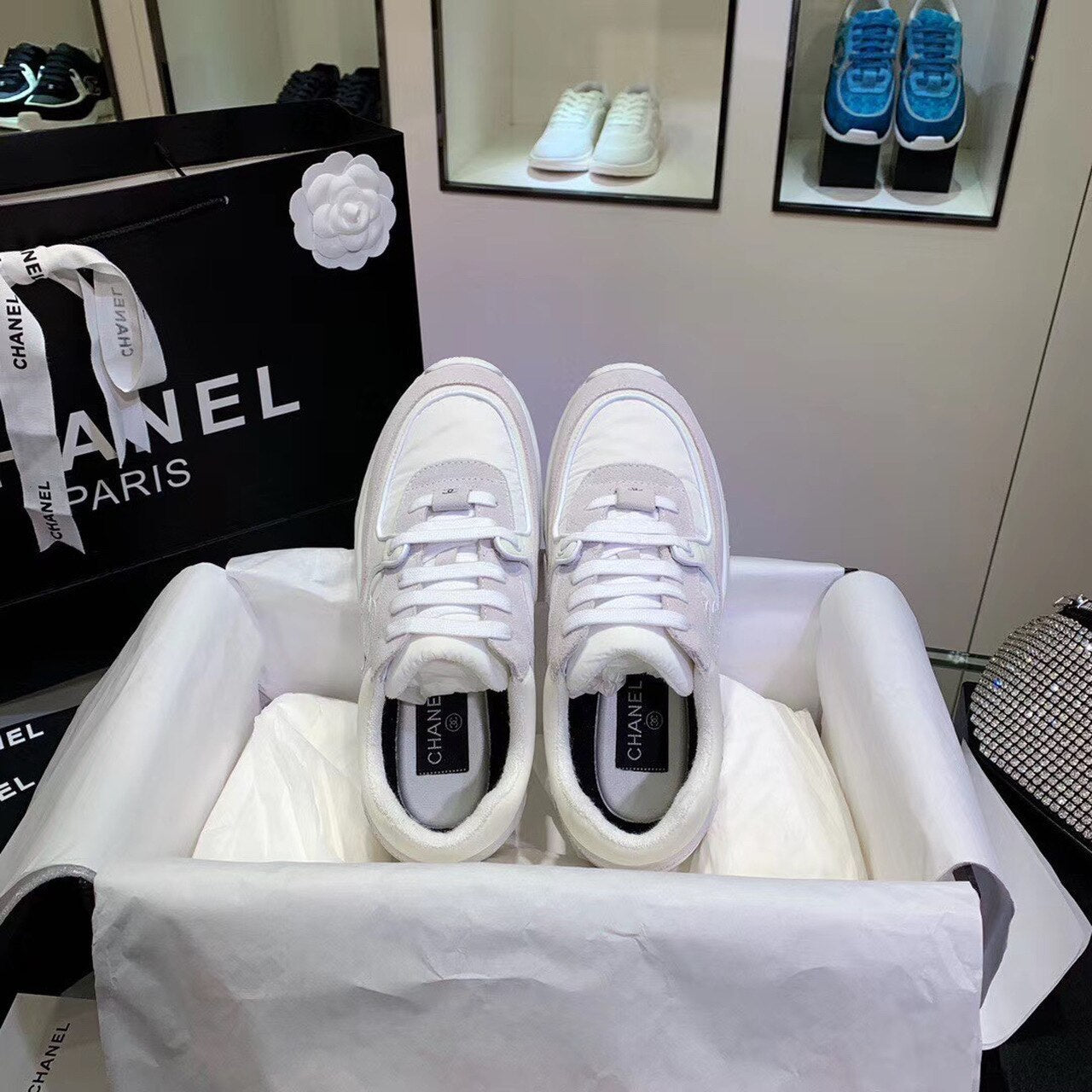 Chanel Nylon Trainer Sneakers Lambskin & Suede Leather Spring/Summer Collection, White