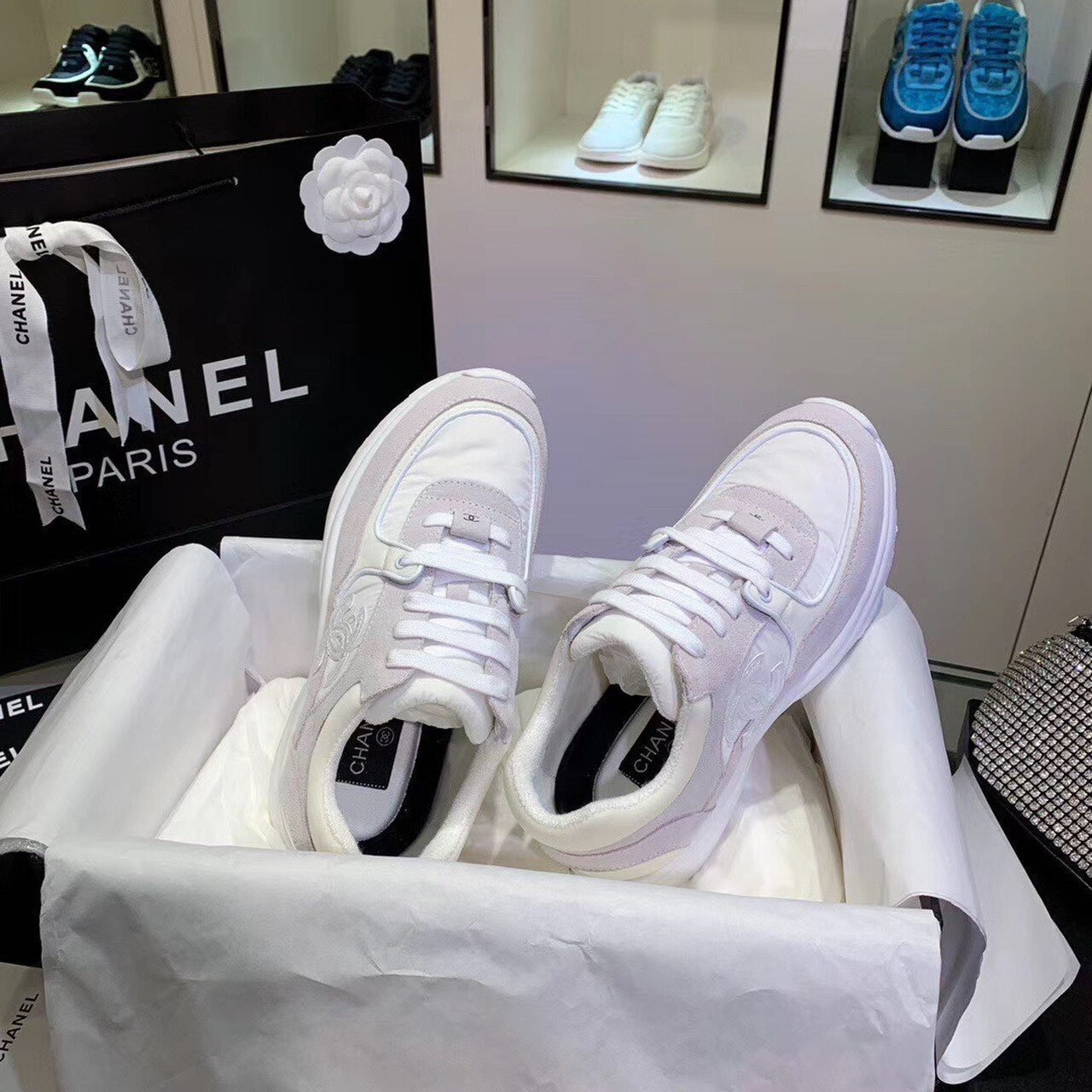 Chanel Nylon Trainer Sneakers Lambskin & Suede Leather Spring/Summer Collection, White