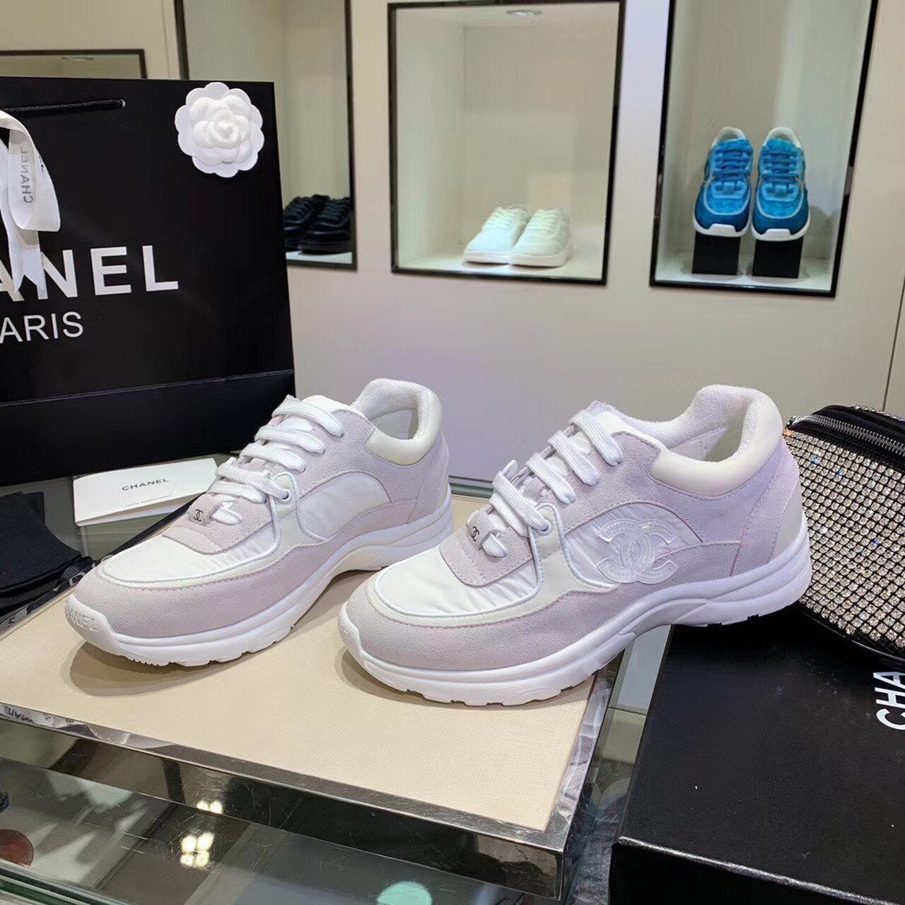 Chanel Nylon Trainer Sneakers Lambskin & Suede Leather Spring/Summer Collection, White