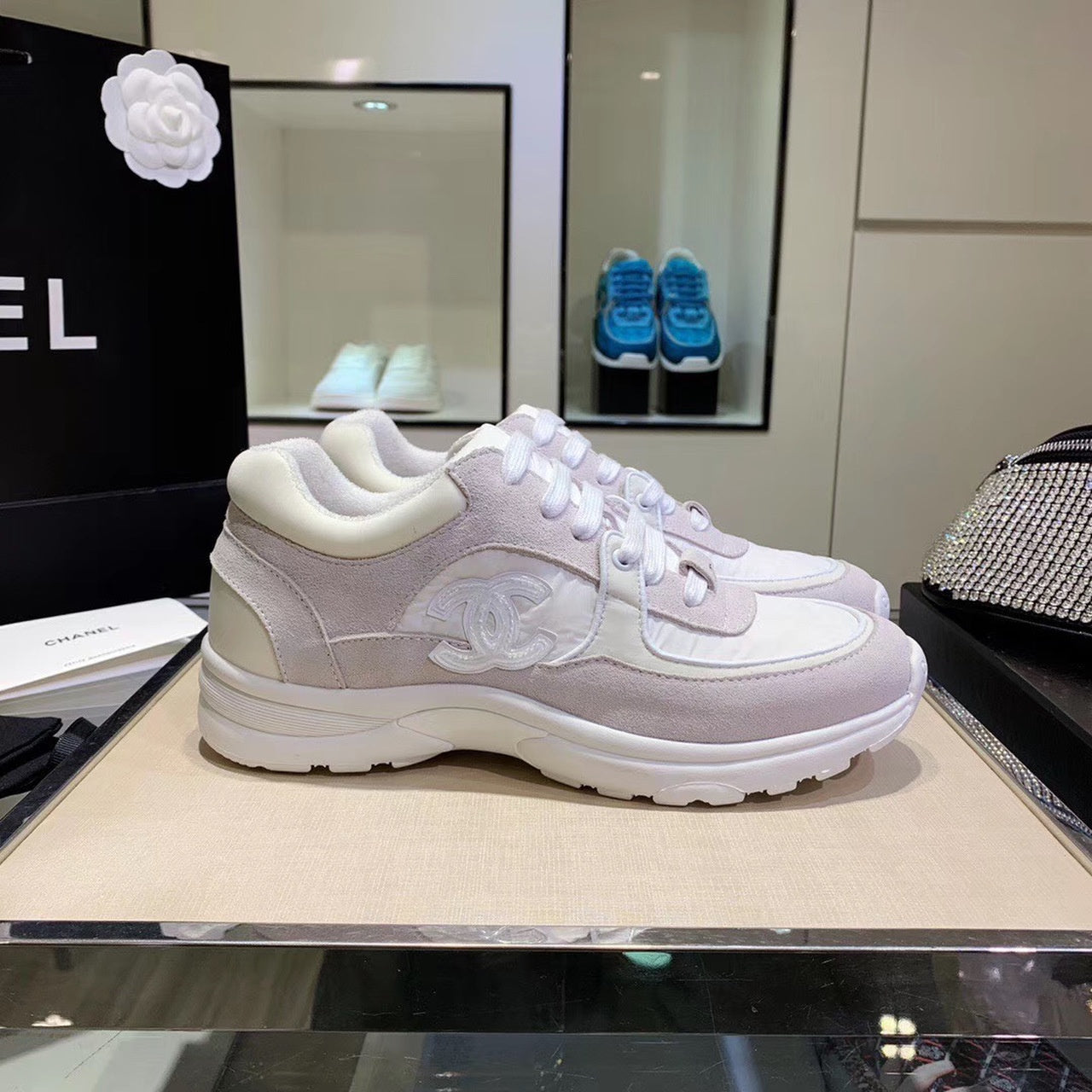 Chanel Nylon Trainer Sneakers Lambskin & Suede Leather Spring/Summer Collection, White