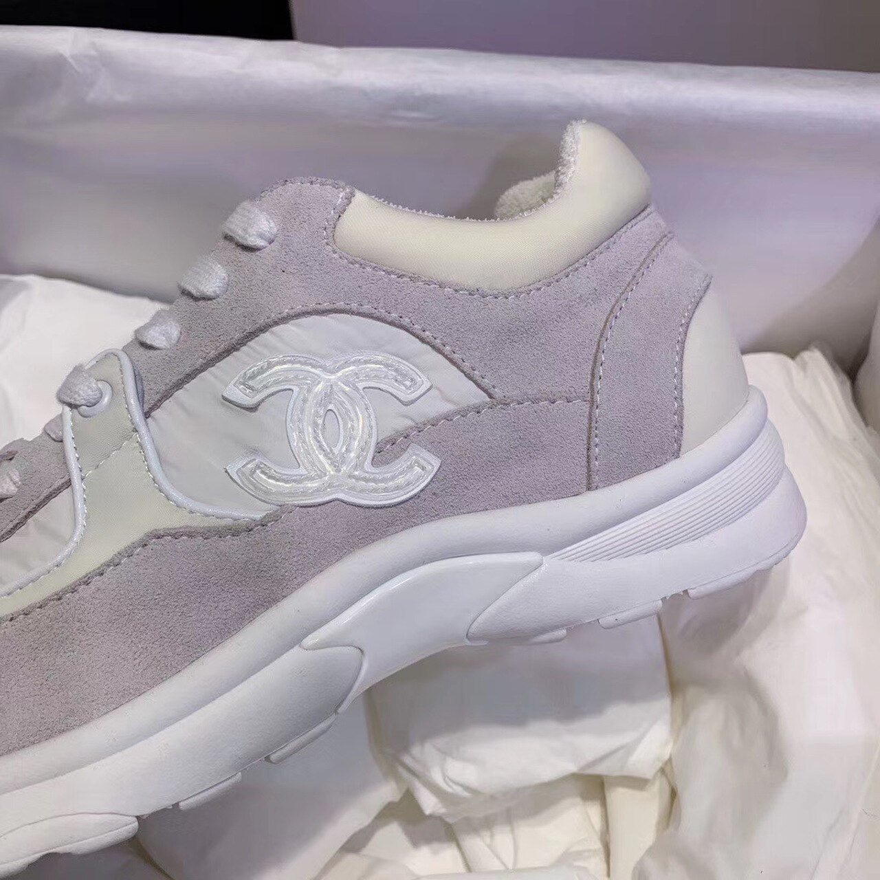 Chanel Nylon Trainer Sneakers Lambskin & Suede Leather Spring/Summer Collection, White