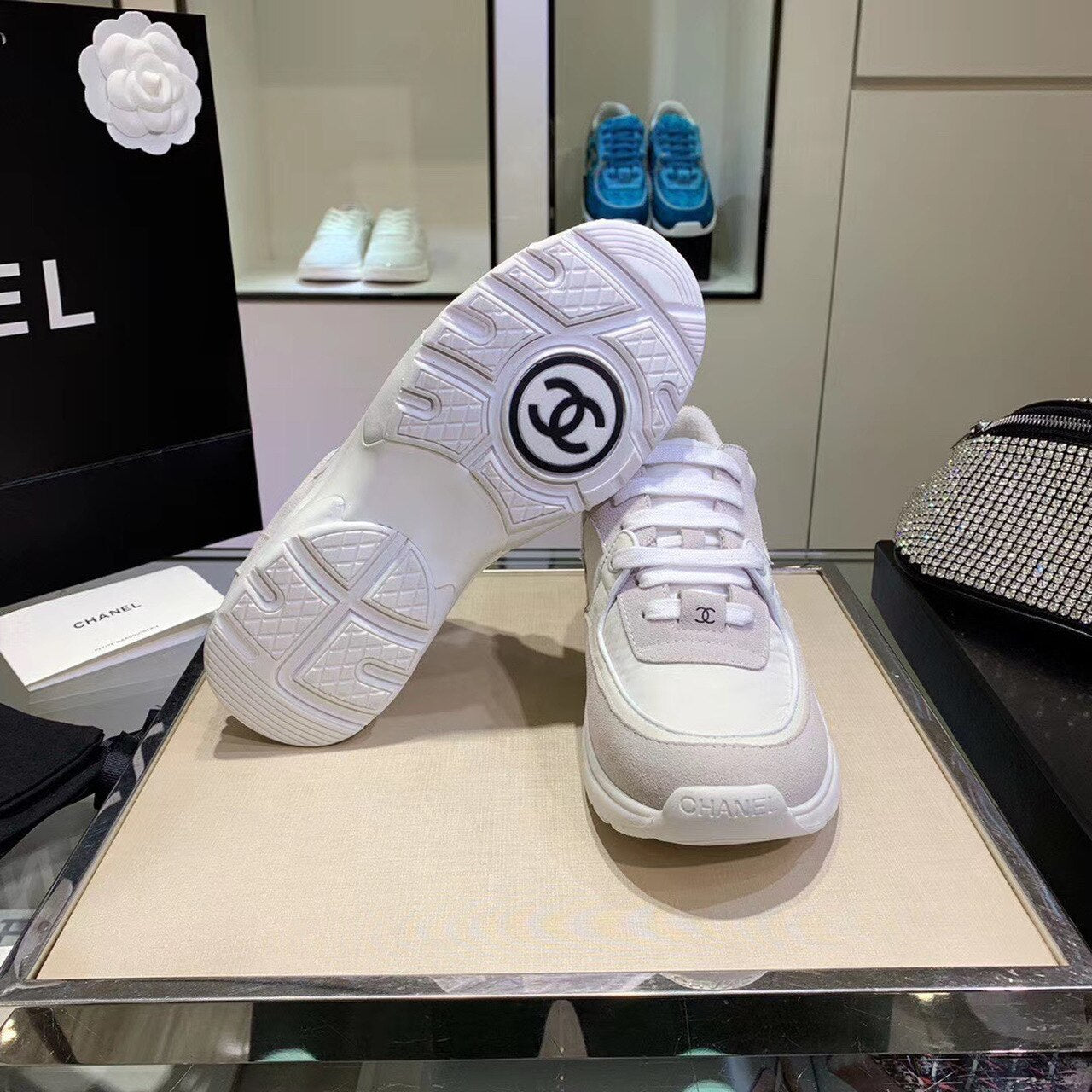 Chanel Nylon Trainer Sneakers Lambskin & Suede Leather Spring/Summer Collection, White