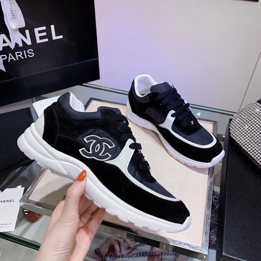 Chanel Nylon Trainer Sneakers Lambskin & Suede Leather Spring/Summer Collection Black/White