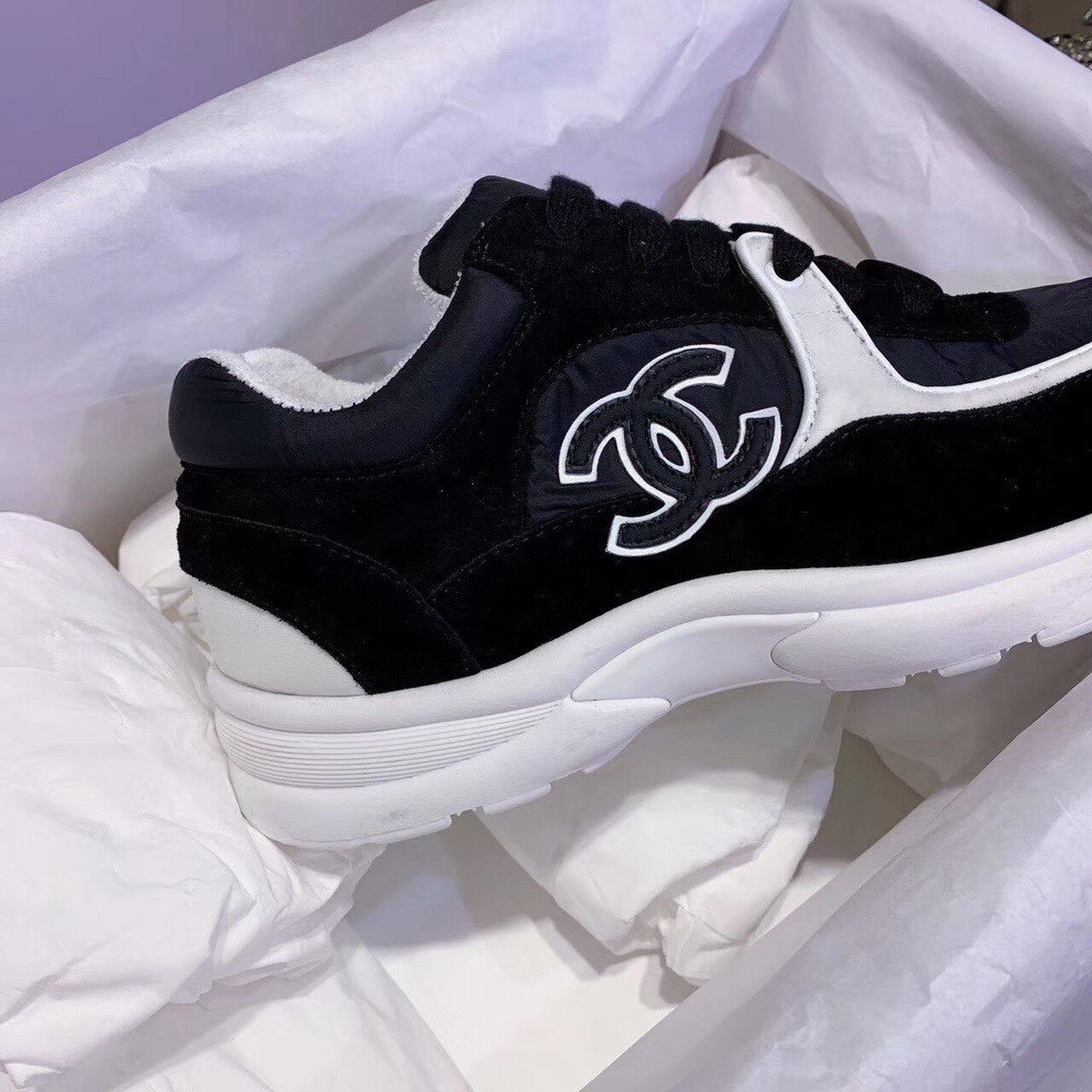 Chanel Nylon Trainer Sneakers Lambskin & Suede Leather Spring/Summer Collection Black/White