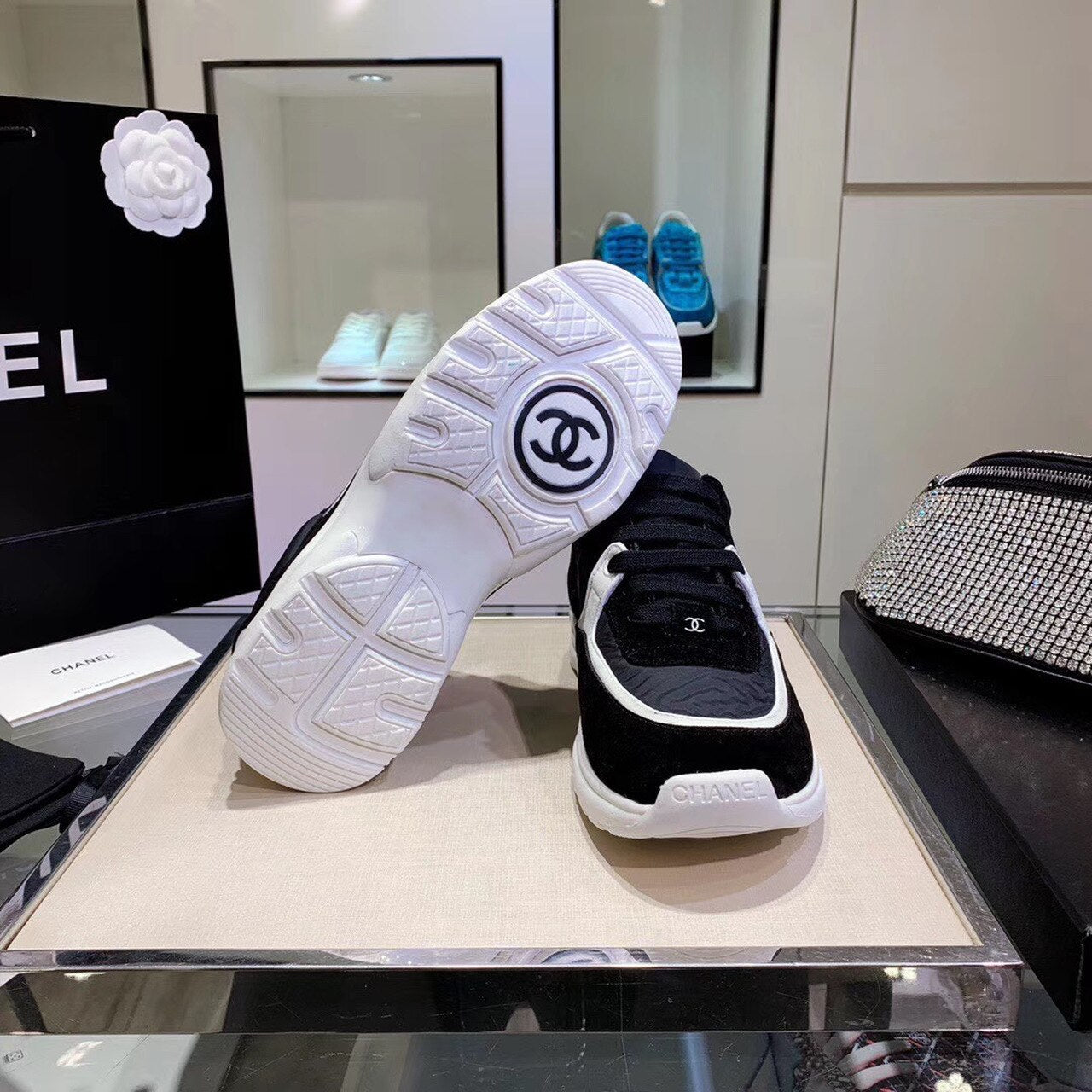Chanel Nylon Trainer Sneakers Lambskin & Suede Leather Spring/Summer Collection Black/White