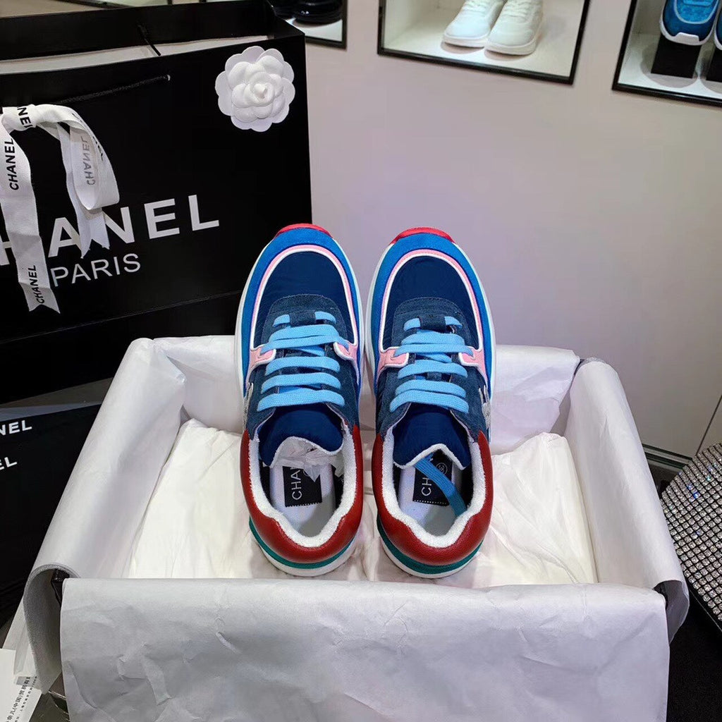 Chanel Nylon Trainer Sneakers Lambskin & Suede Leather Spring/Summer Collection Blue/Pink/White