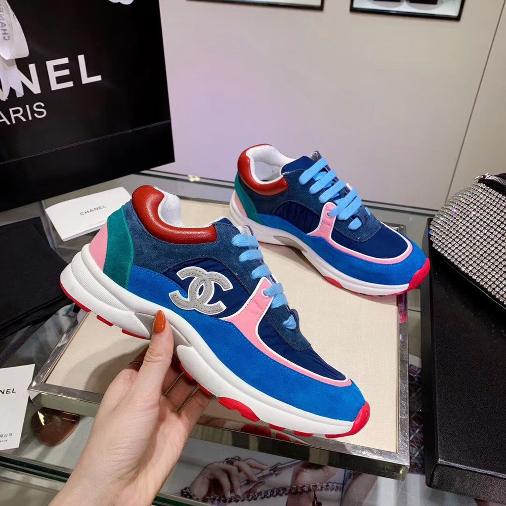 Chanel Nylon Trainer Sneakers Lambskin & Suede Leather Spring/Summer Collection Blue/Pink/White