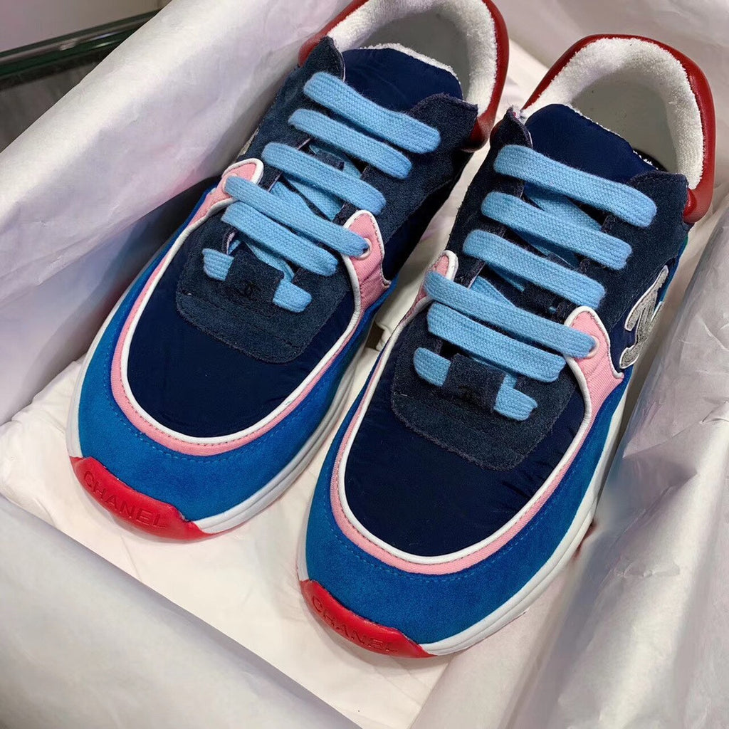 Chanel Nylon Trainer Sneakers Lambskin & Suede Leather Spring/Summer Collection Blue/Pink/White