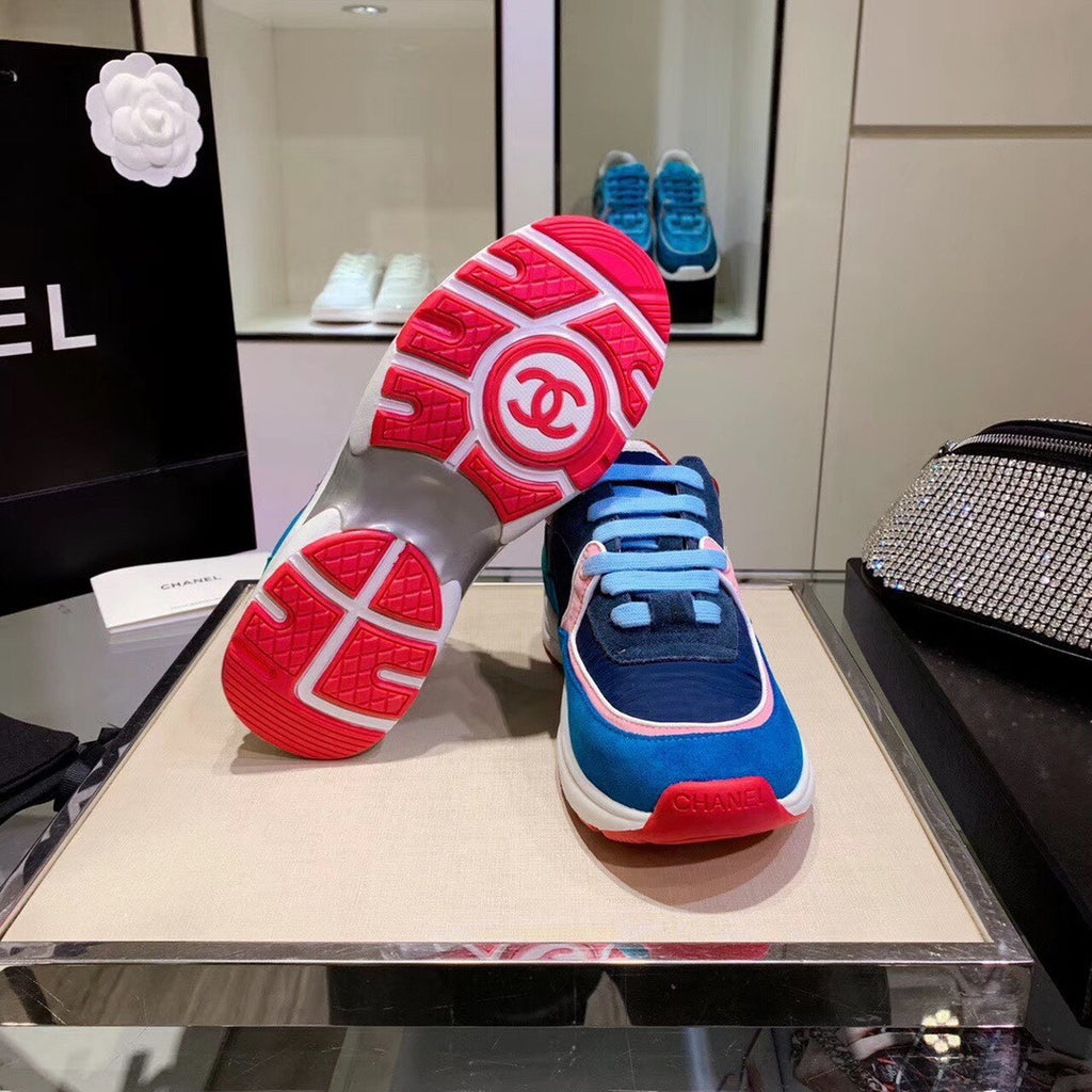 Chanel Nylon Trainer Sneakers Lambskin & Suede Leather Spring/Summer Collection Blue/Pink/White