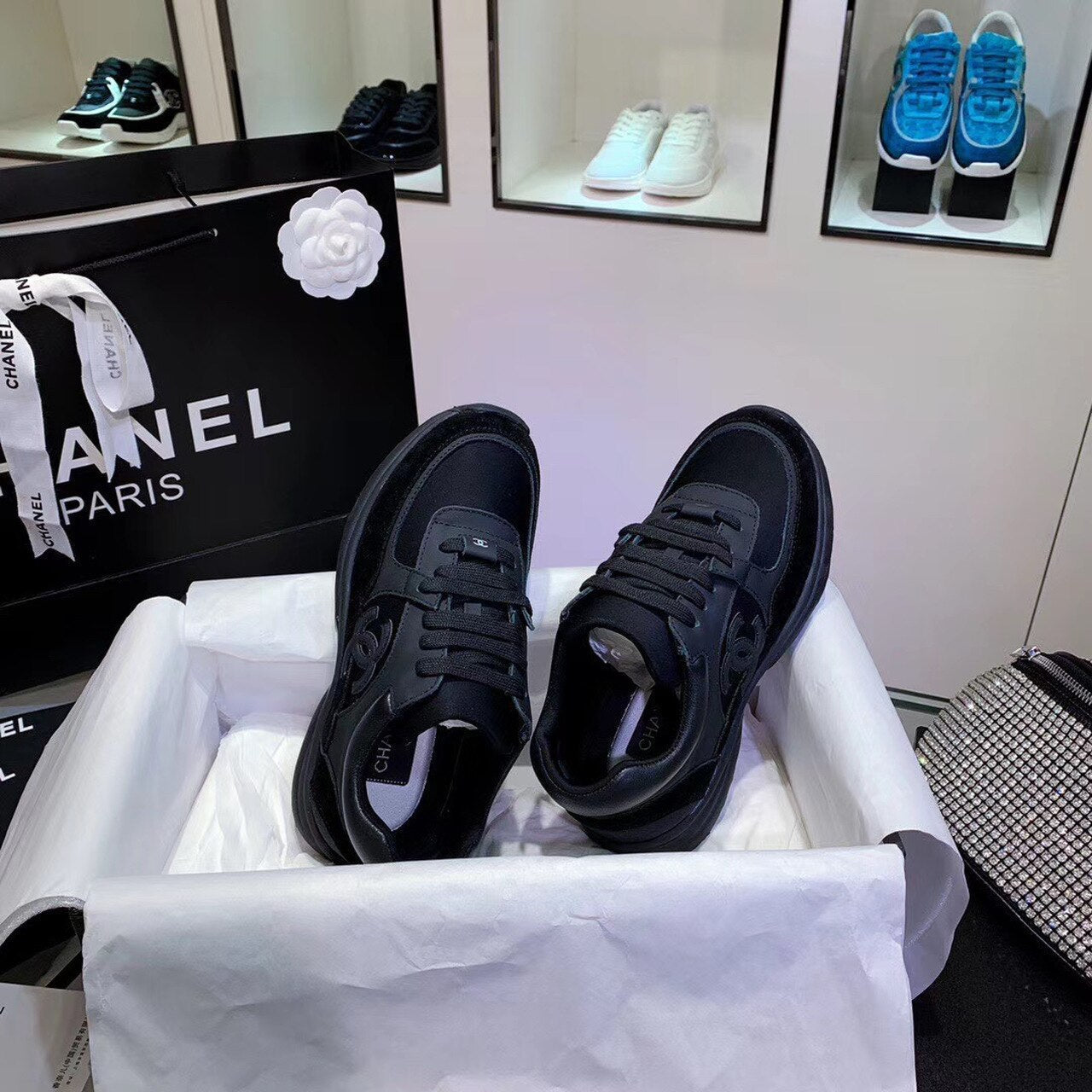 Chanel Nylon Trainer Sneakers Lambskin & Suede Leather Spring/Summer Collection Black