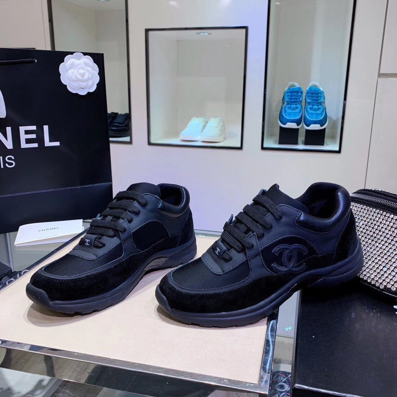 Chanel Nylon Trainer Sneakers Lambskin & Suede Leather Spring/Summer Collection Black