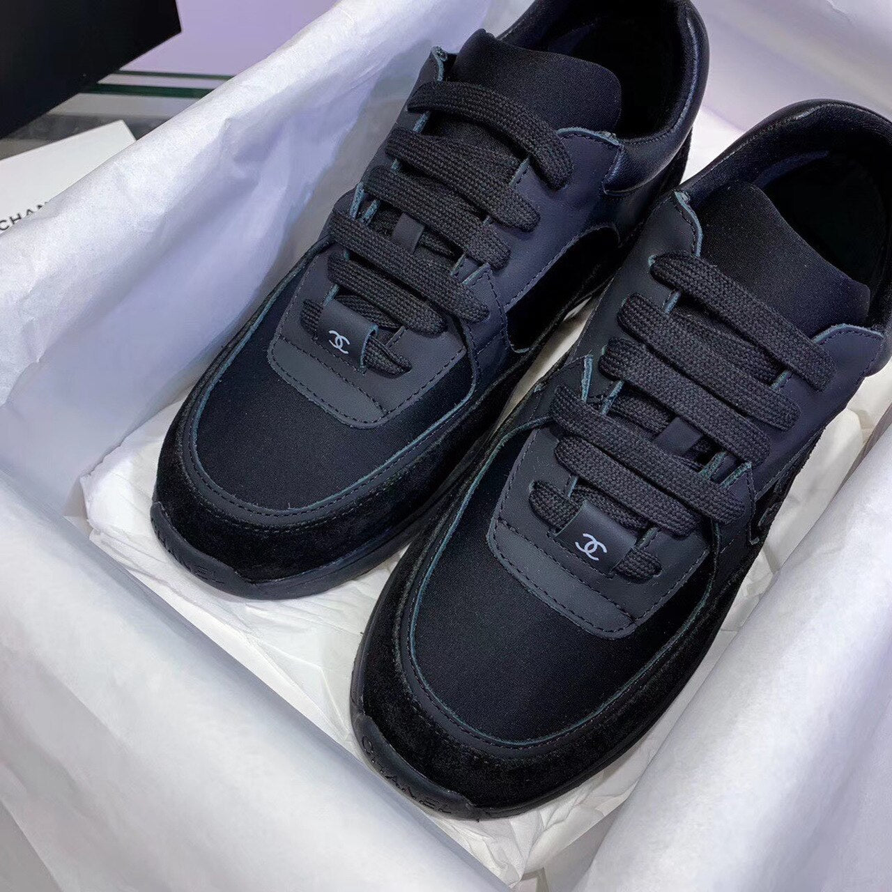 Chanel Nylon Trainer Sneakers Lambskin & Suede Leather Spring/Summer Collection Black
