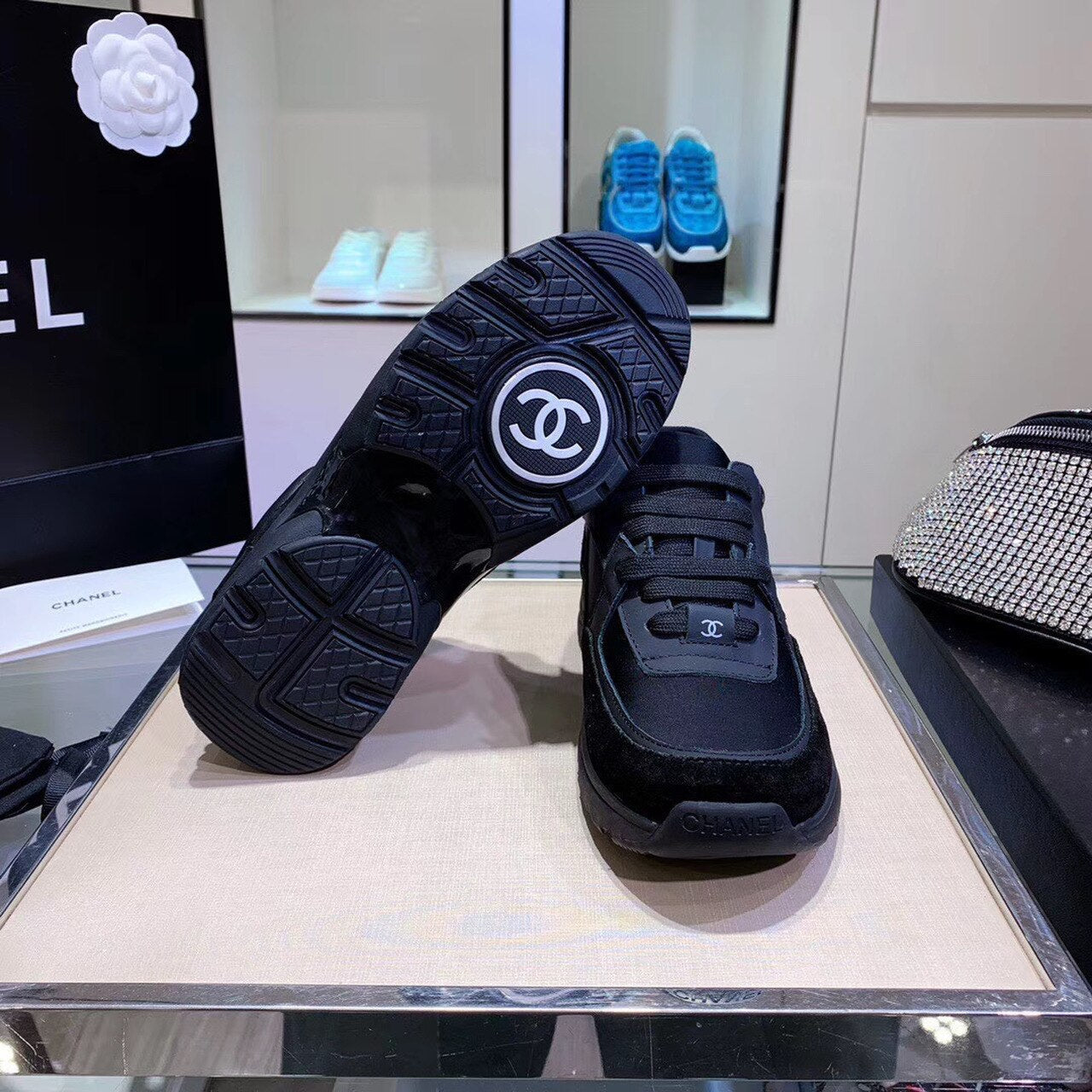 Chanel Nylon Trainer Sneakers Lambskin & Suede Leather Spring/Summer Collection Black