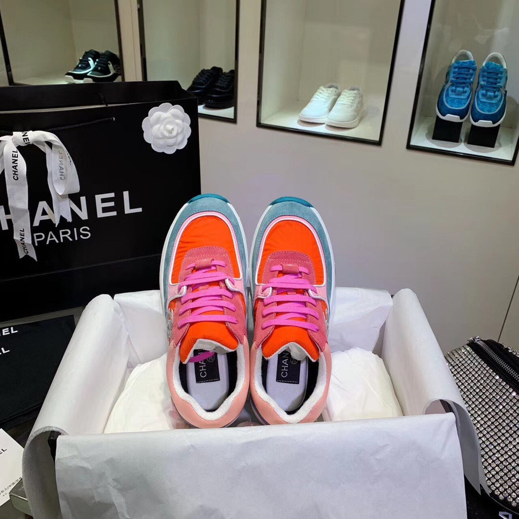 Chanel Nylon Trainer Sneakers Lambskin & Suede Leather Spring/Summer Collection Orange/Blue/Pink