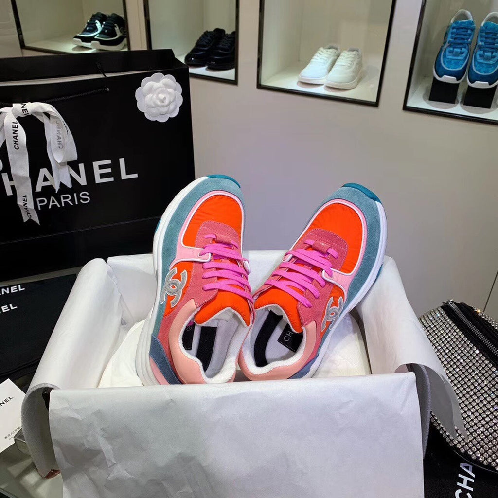 Chanel Nylon Trainer Sneakers Lambskin & Suede Leather Spring/Summer Collection Orange/Blue/Pink