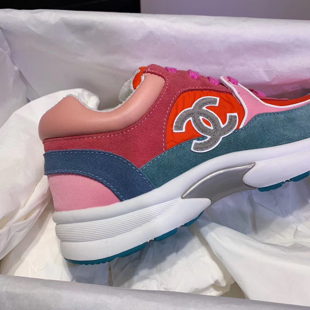 Chanel Nylon Trainer Sneakers Lambskin & Suede Leather Spring/Summer Collection Orange/Blue/Pink
