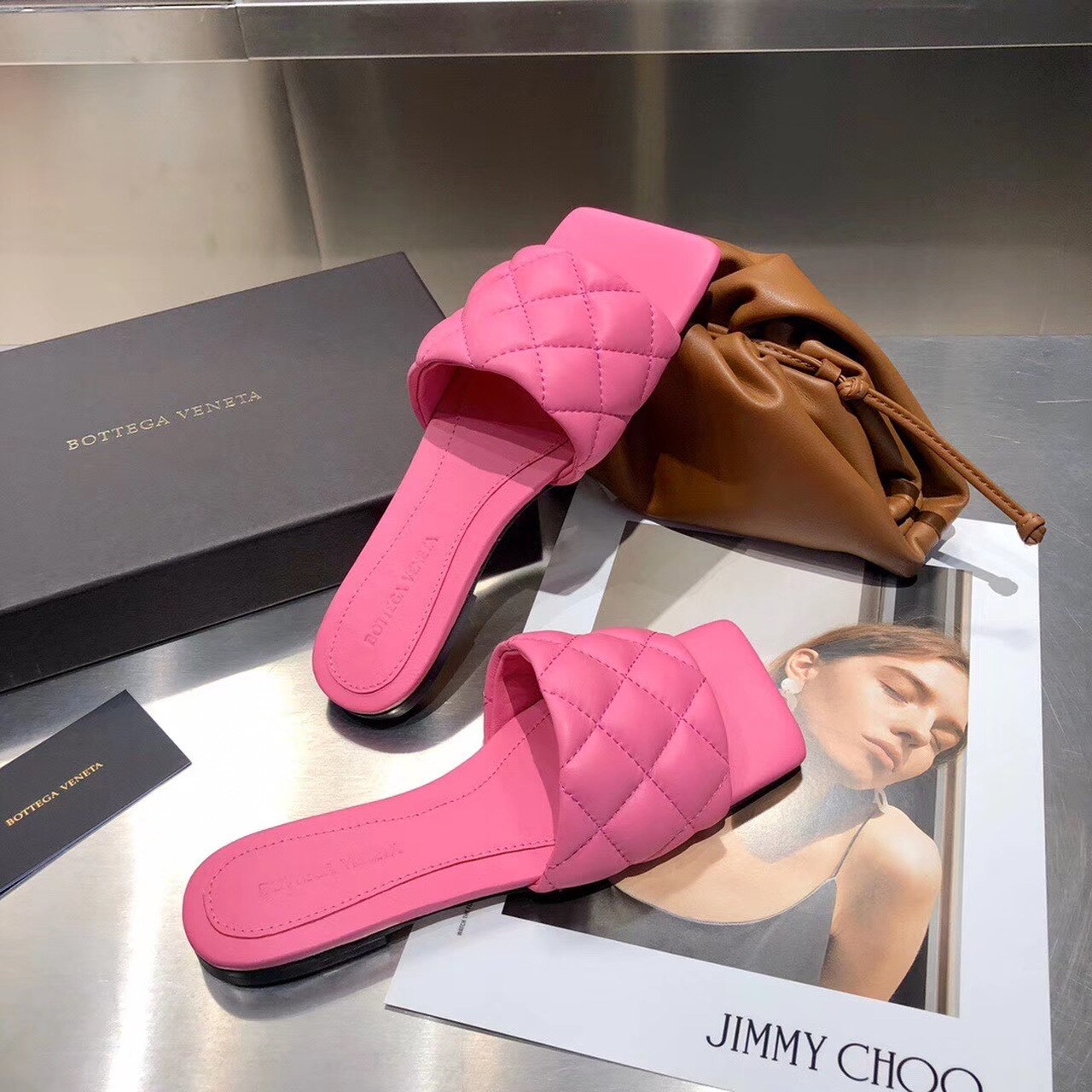 Bottega Veneta Square Toe Padded Sandals Calfskin Leather Spring/Summer 2020 Collection, Pink