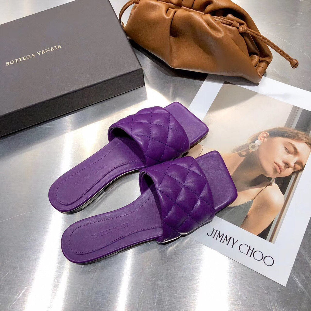 Bottega Veneta Square Toe Padded Sandals Calfskin Leather Spring/Summer 2020 Collection, Purple