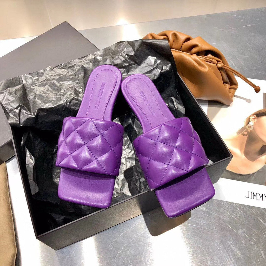 Bottega Veneta Square Toe Padded Sandals Calfskin Leather Spring/Summer 2020 Collection, Purple