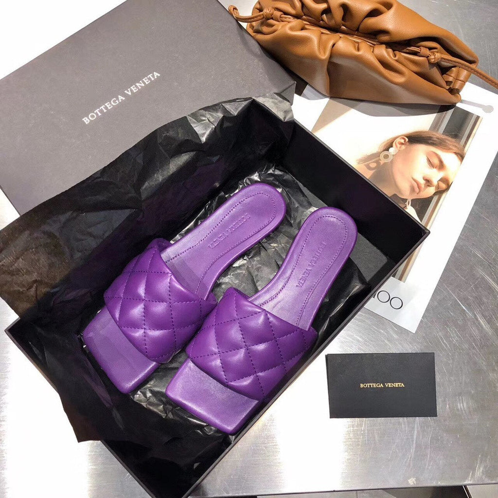 Bottega Veneta Square Toe Padded Sandals Calfskin Leather Spring/Summer 2020 Collection, Purple
