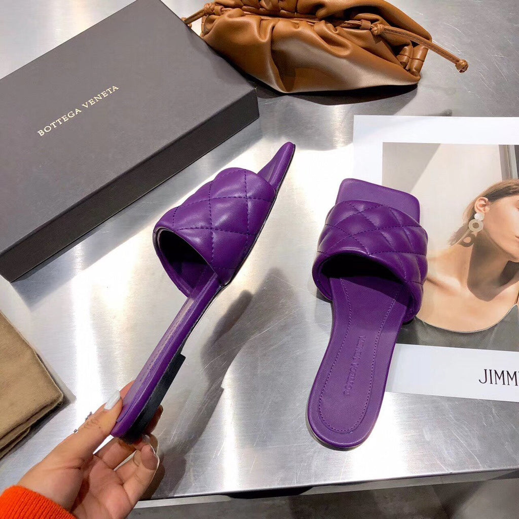 Bottega Veneta Square Toe Padded Sandals Calfskin Leather Spring/Summer 2020 Collection, Purple