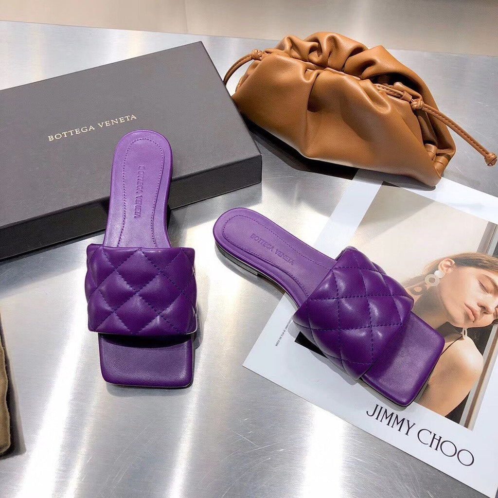 Bottega Veneta Square Toe Padded Sandals Calfskin Leather Spring/Summer 2020 Collection, Purple