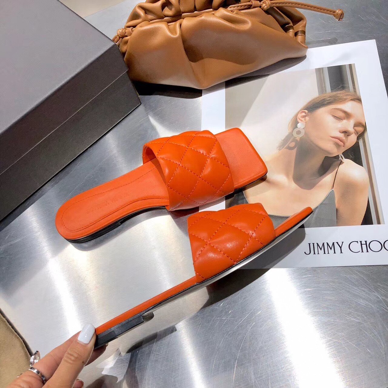 Bottega Veneta Square Toe Padded Sandals Calfskin Leather Spring/Summer 2020 Collection, Orange