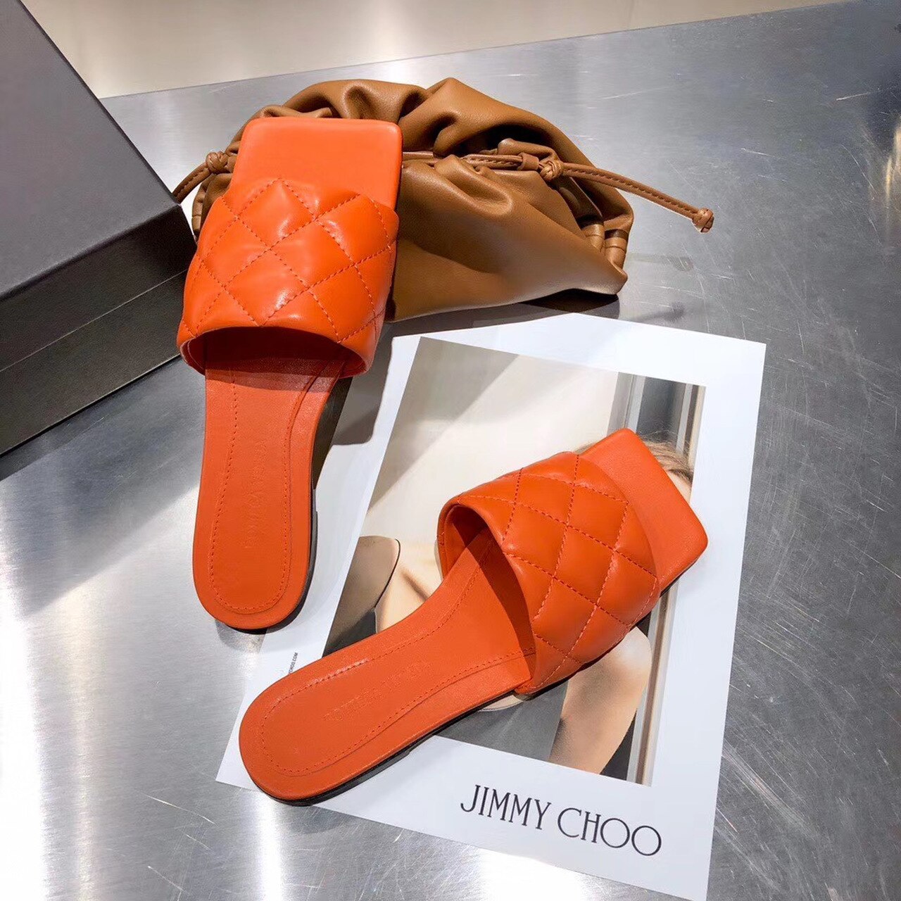 Bottega Veneta Square Toe Padded Sandals Calfskin Leather Spring/Summer 2020 Collection, Orange