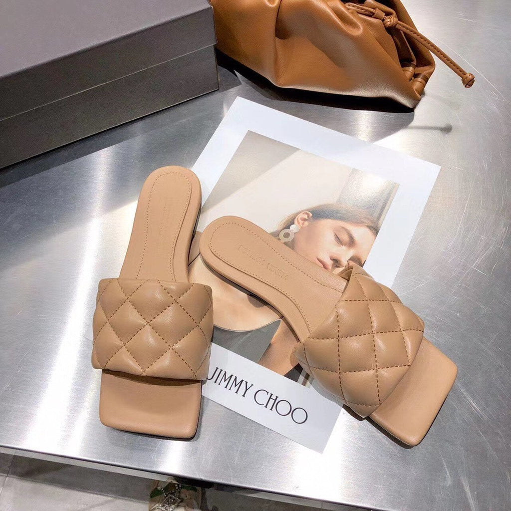 Bottega Veneta Square Toe Padded Sandals Calfskin Leather Spring/Summer Collection, Beige