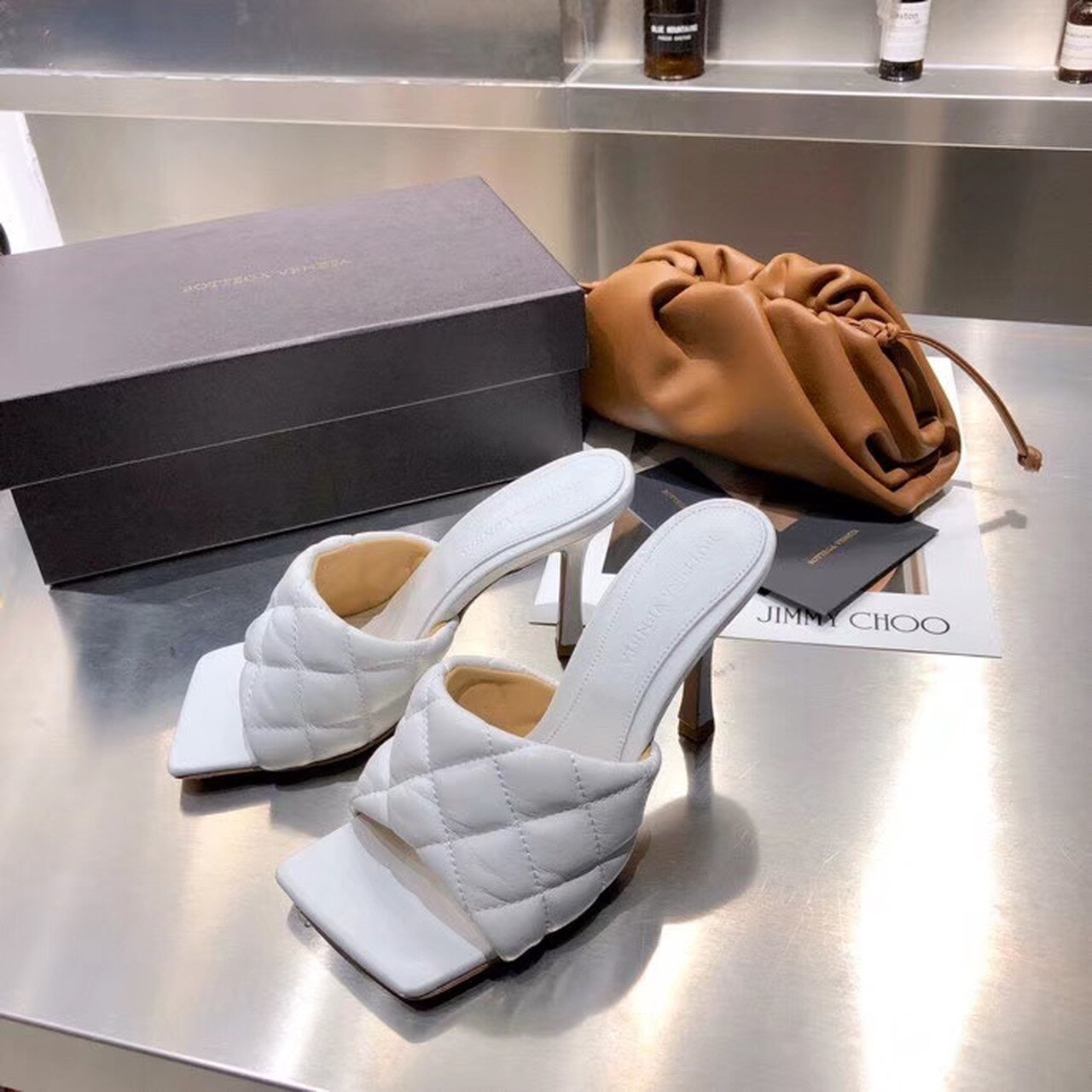 Bottega Veneta Puffy Dream Square Mules Lambskin Leather Spring/Summer 2020 Collection, White