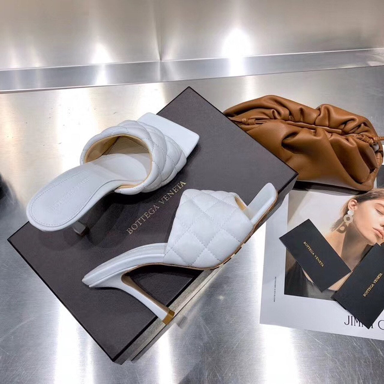 Bottega Veneta Puffy Dream Square Mules Lambskin Leather Spring/Summer 2020 Collection, White