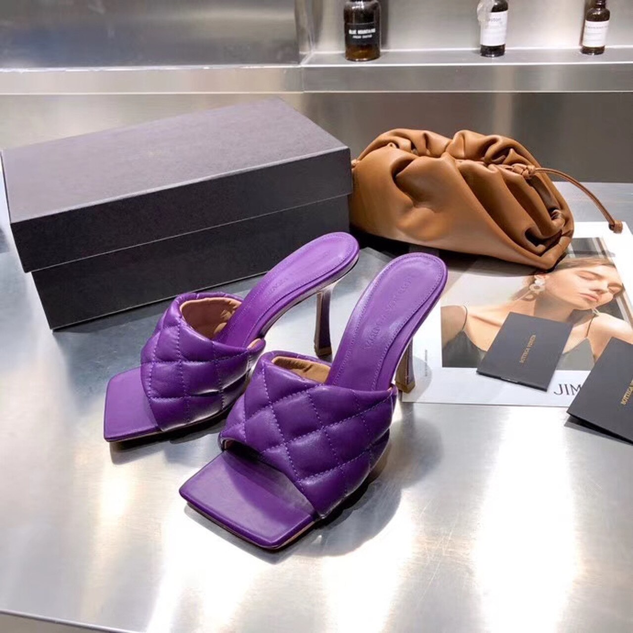 Bottega Veneta Puffy Dream Square Mules Lambskin Leather Spring/Summer 2020 Collection, Purple