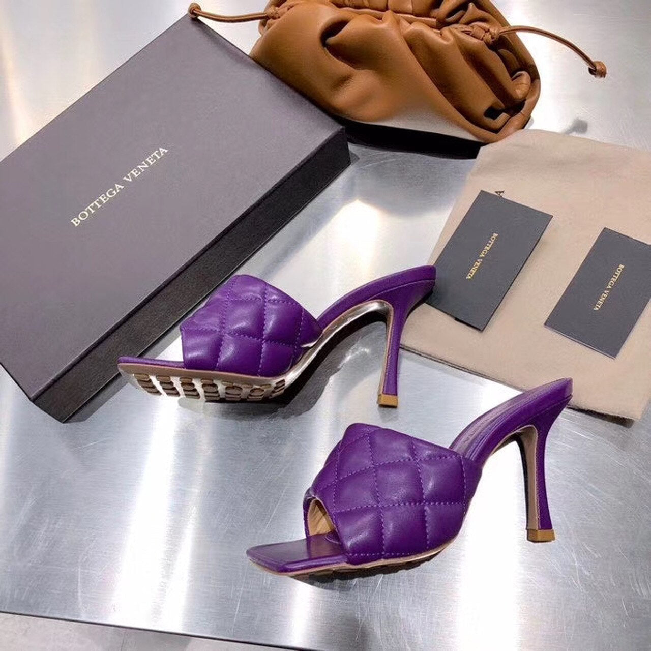 Bottega Veneta Puffy Dream Square Mules Lambskin Leather Spring/Summer 2020 Collection, Purple