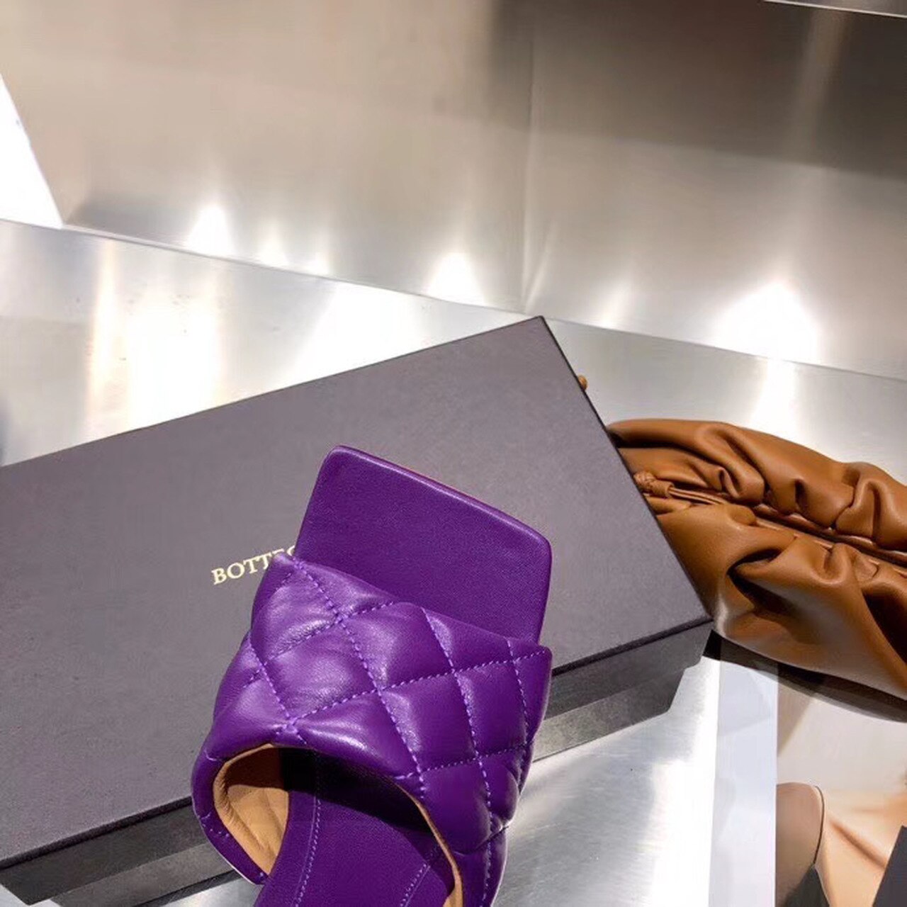 Bottega Veneta Puffy Dream Square Mules Lambskin Leather Spring/Summer 2020 Collection, Purple