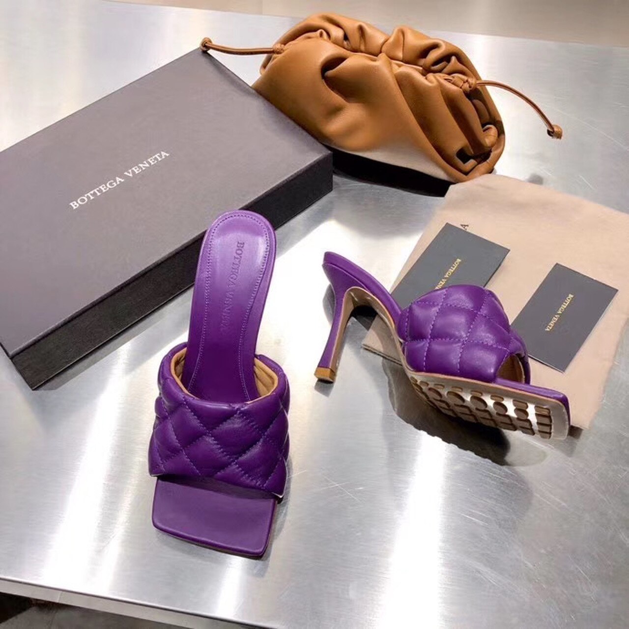 Bottega Veneta Puffy Dream Square Mules Lambskin Leather Spring/Summer 2020 Collection, Purple