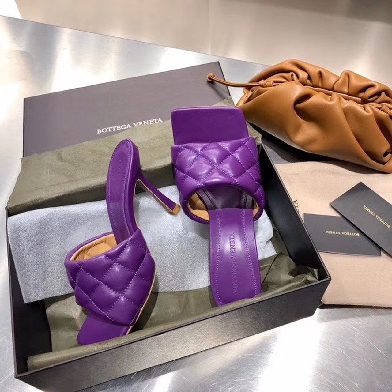 Bottega Veneta Puffy Dream Square Mules Lambskin Leather Spring/Summer 2020 Collection, Purple
