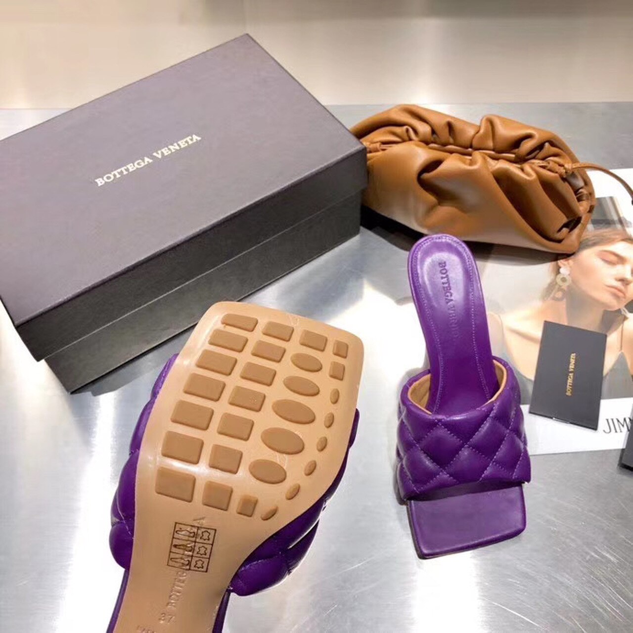 Bottega Veneta Puffy Dream Square Mules Lambskin Leather Spring/Summer 2020 Collection, Purple