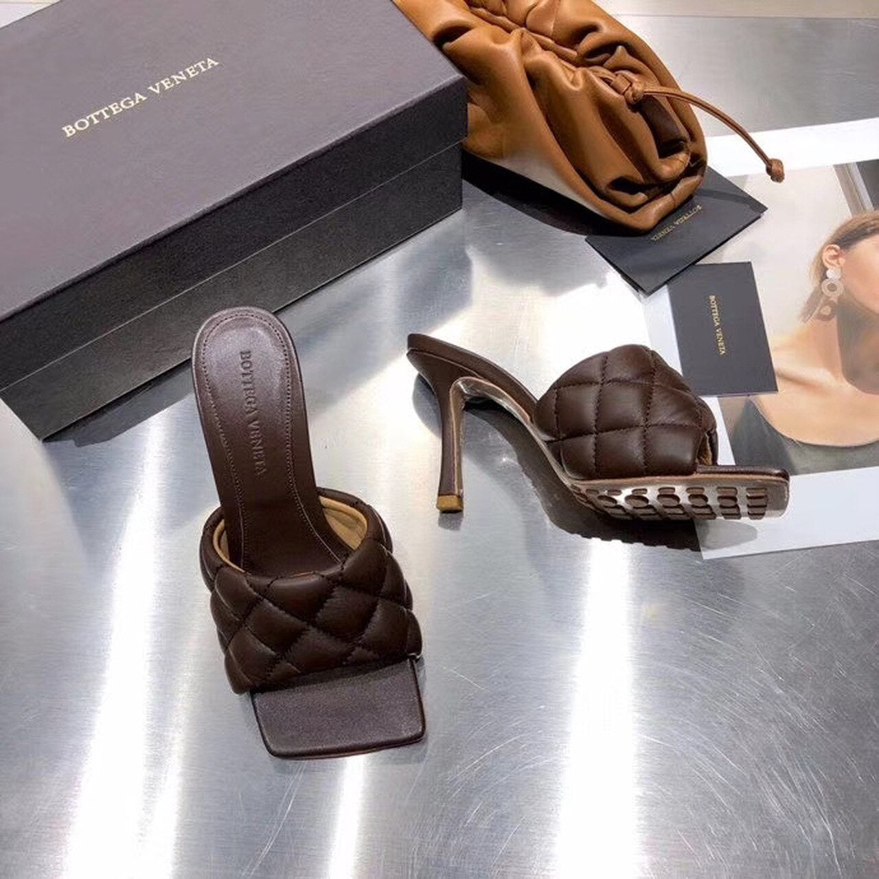 Bottega Veneta Puffy Dream Square Mules Lambskin Leather Spring/Summer 2020 Collection, Brown