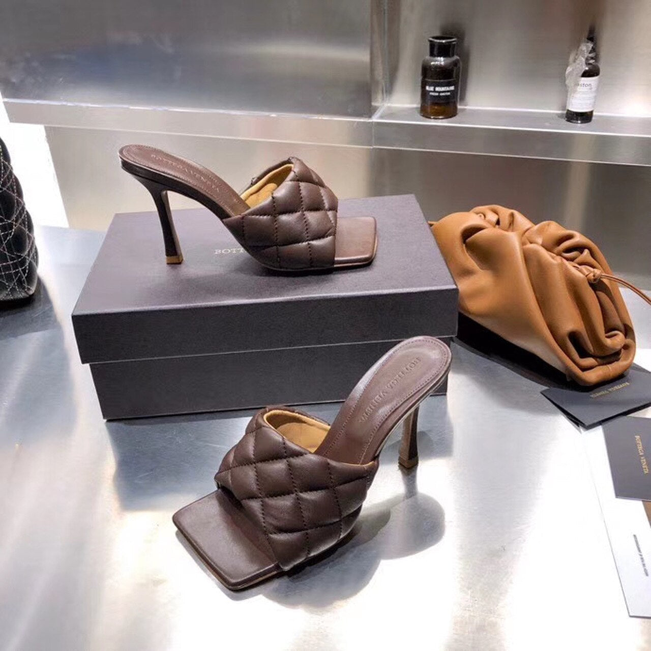 Bottega Veneta Puffy Dream Square Mules Lambskin Leather Spring/Summer 2020 Collection, Brown