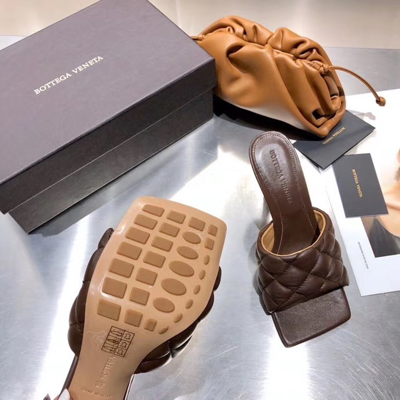Bottega Veneta Puffy Dream Square Mules Lambskin Leather Spring/Summer 2020 Collection, Brown