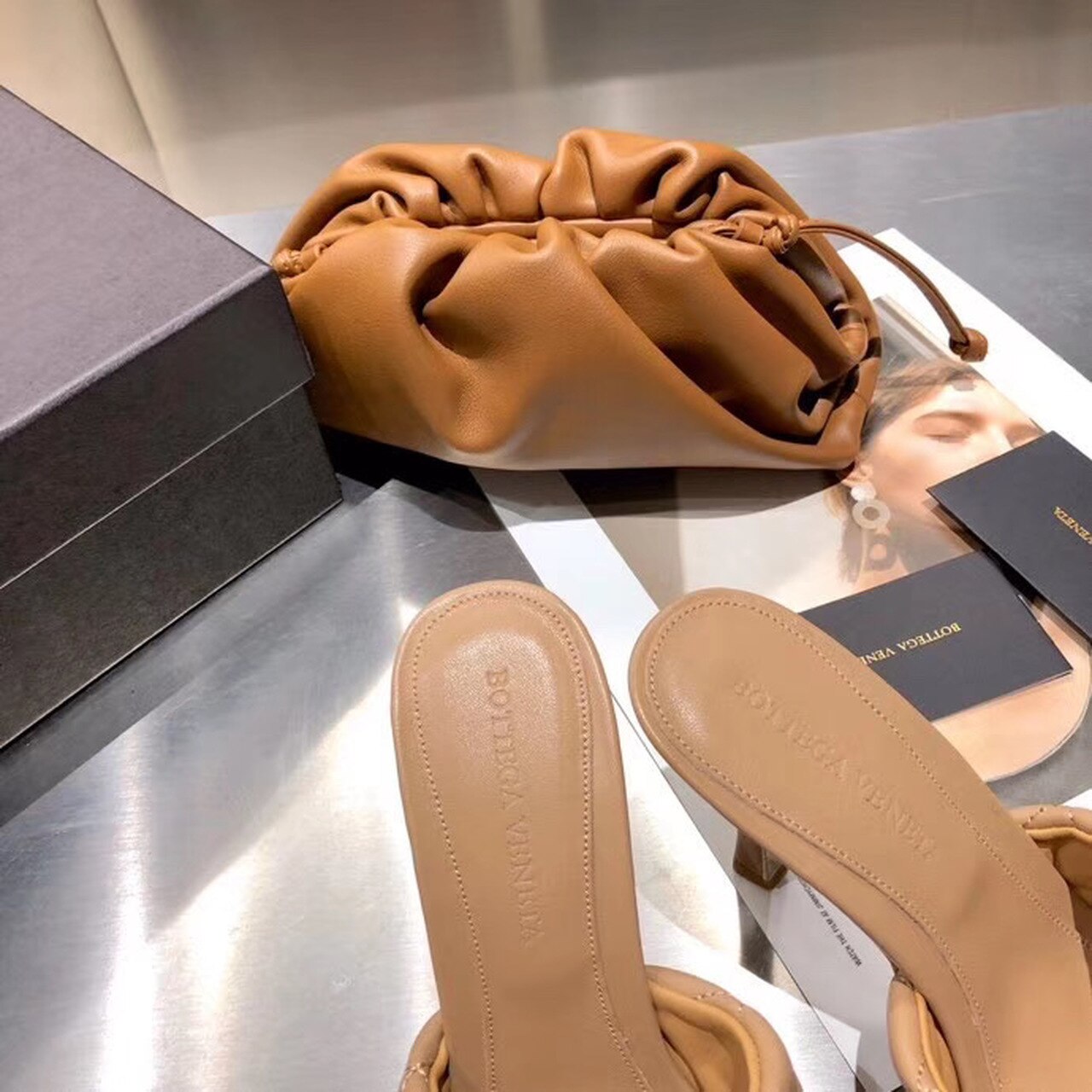 Bottega Veneta Puffy Dream Square Mules Lambskin Leather Spring/Summer 2020 Collection, Beige