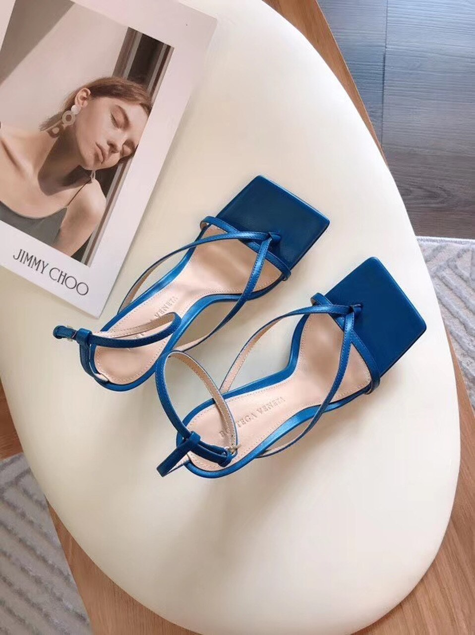 Bottega Veneta Square Toe Thong Sandals Lambskin Leather Spring/Summer 2020 Collection, Dark Blue