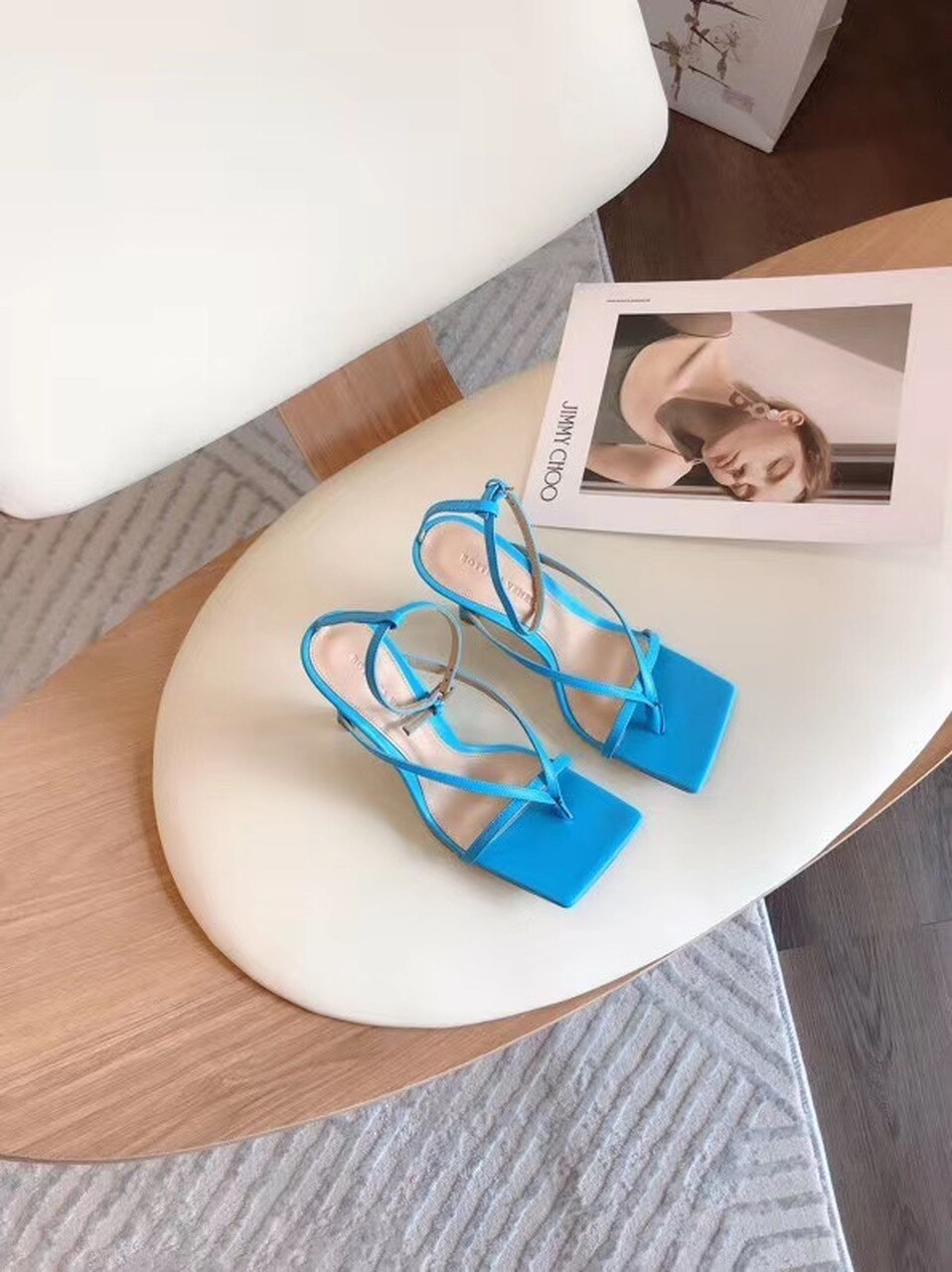 Bottega Veneta Square Toe Thong Sandals Lambskin Leather Spring/Summer 2020 Collection, Light Blue
