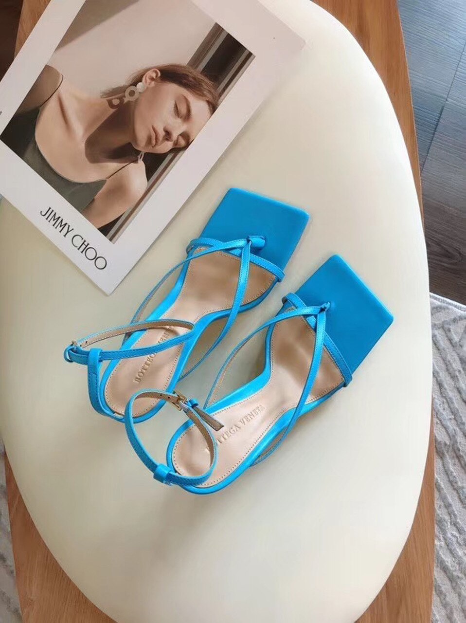 Bottega Veneta Square Toe Thong Sandals Lambskin Leather Spring/Summer 2020 Collection, Light Blue
