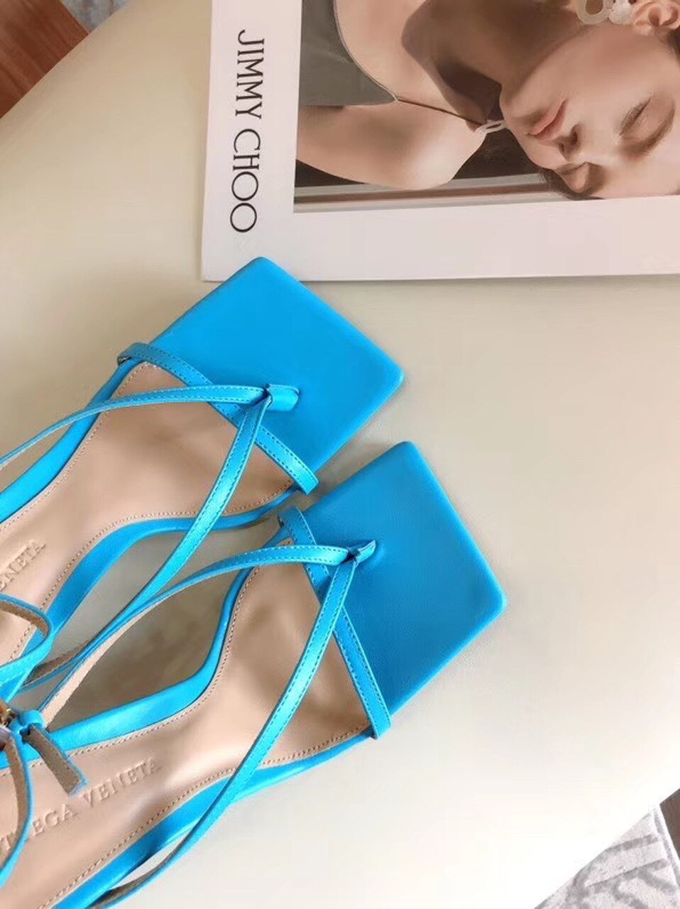 Bottega Veneta Square Toe Thong Sandals Lambskin Leather Spring/Summer 2020 Collection, Light Blue