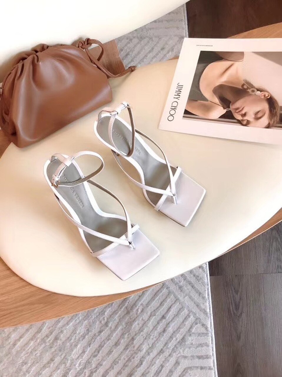 Bottega Veneta Square Toe Thong Sandals Lambskin Leather Spring/Summer 2020 Collection, White