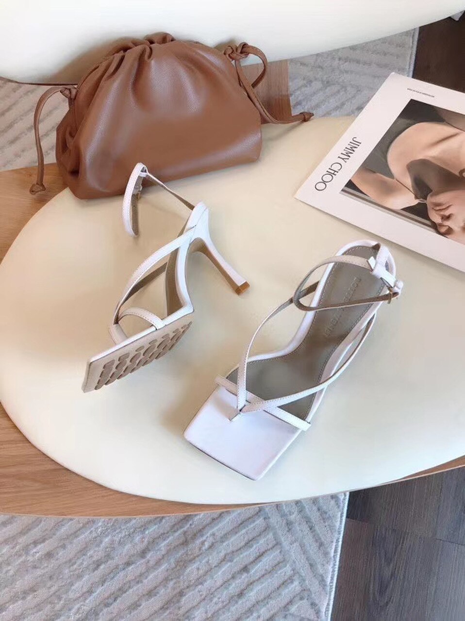 Bottega Veneta Square Toe Thong Sandals Lambskin Leather Spring/Summer 2020 Collection, White